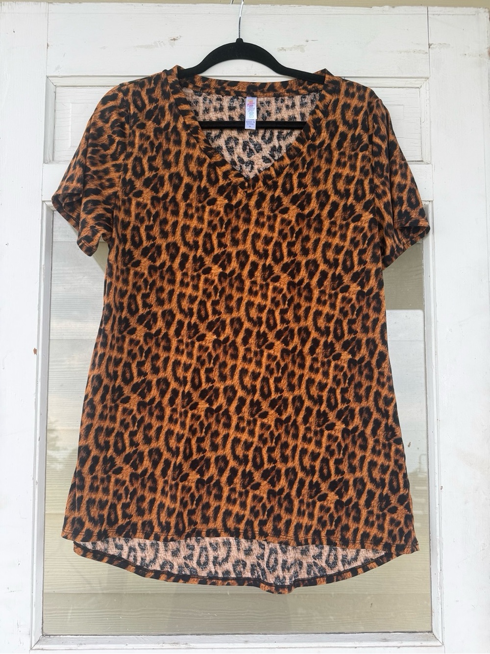 LuLaRoe Leopard Print V-Neck Tee in Brown and Black